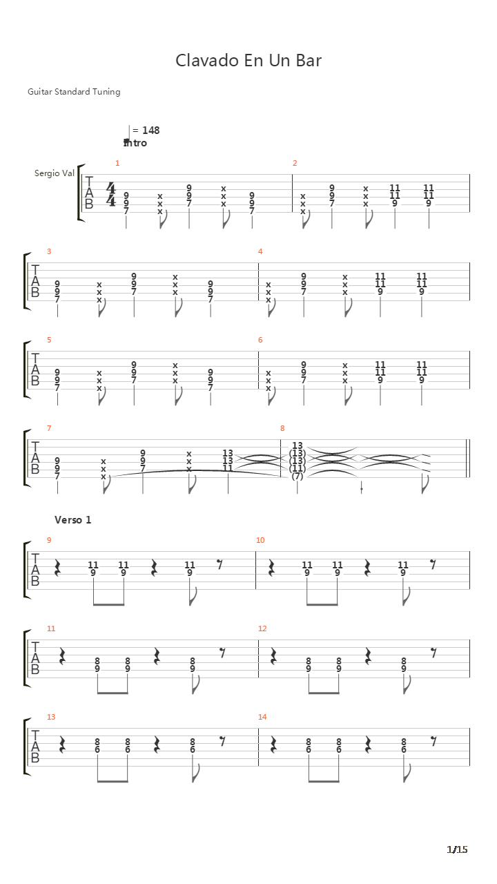 Clavado En Un Bar吉他谱