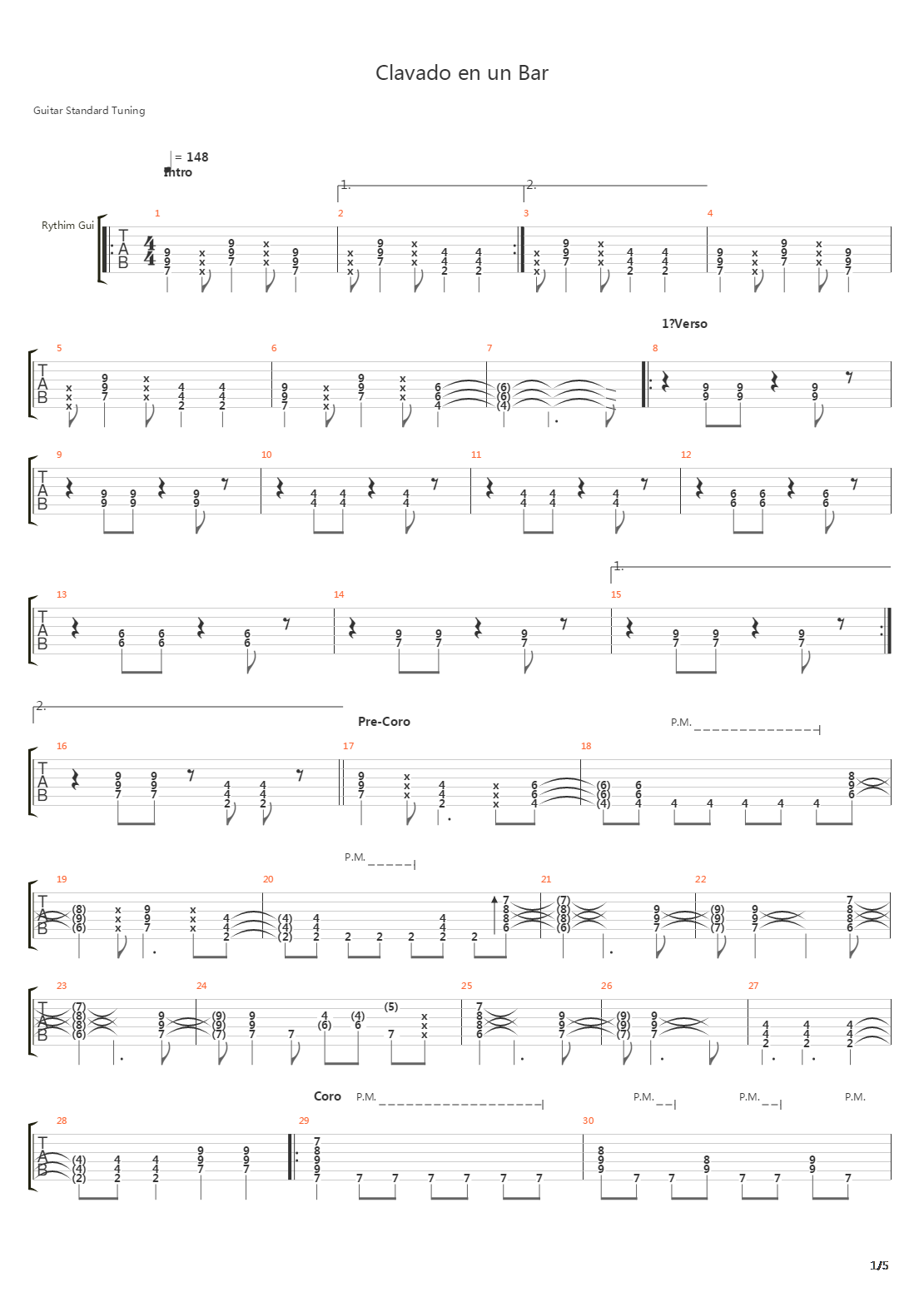 Clavado En Un Bar吉他谱