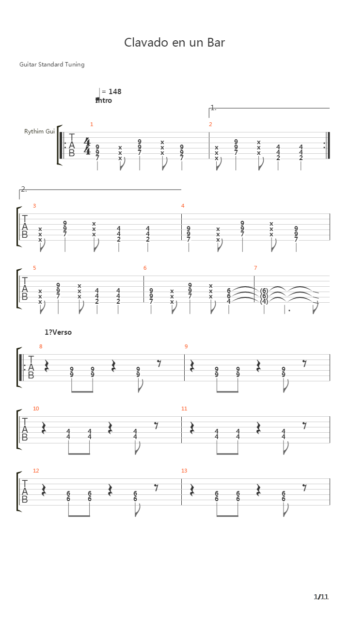 Clavado En Un Bar吉他谱