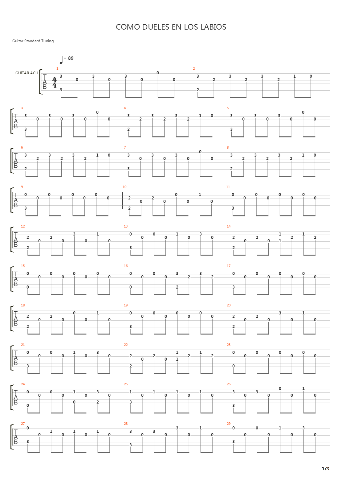 Como Dueles En Los Labios吉他谱