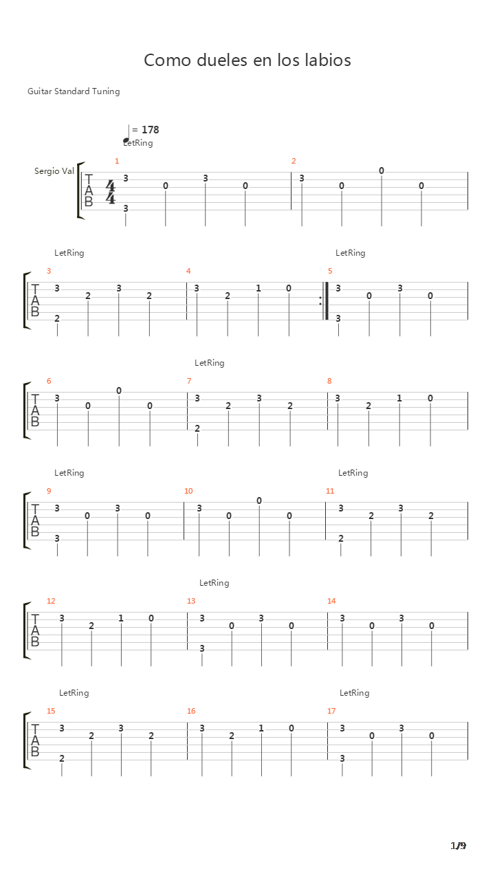 Como Dueles En Los Labios吉他谱