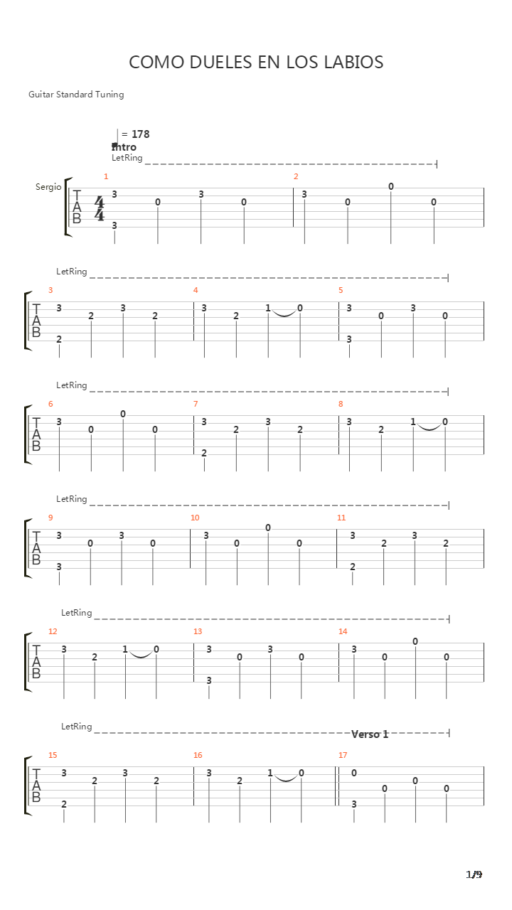 Como Dueles En Los Labios吉他谱