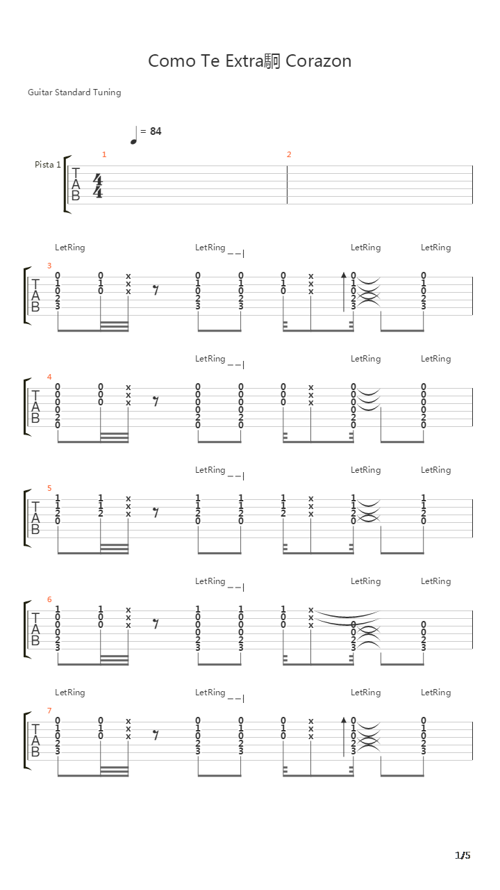 Como Te Extrao Corazon吉他谱
