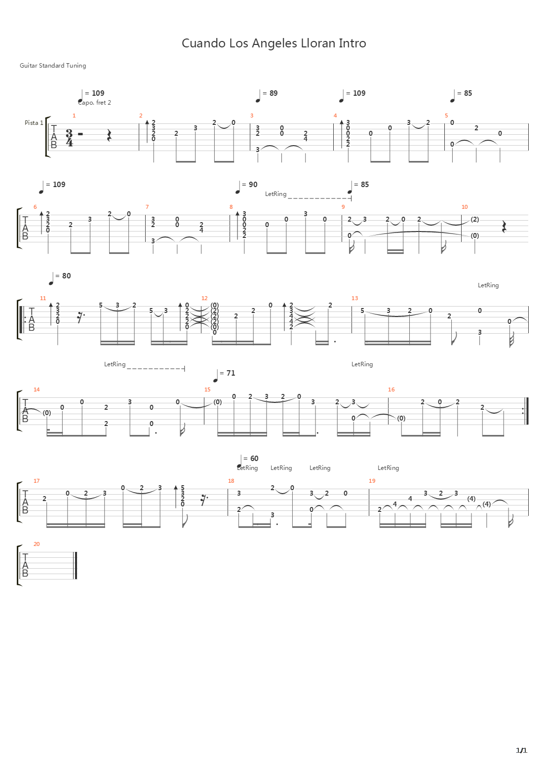 Cuando Los Angeles Lloran吉他谱