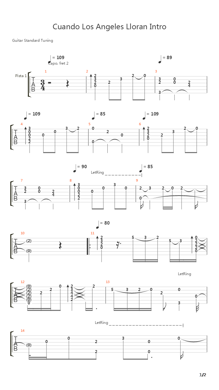 Cuando Los Angeles Lloran吉他谱