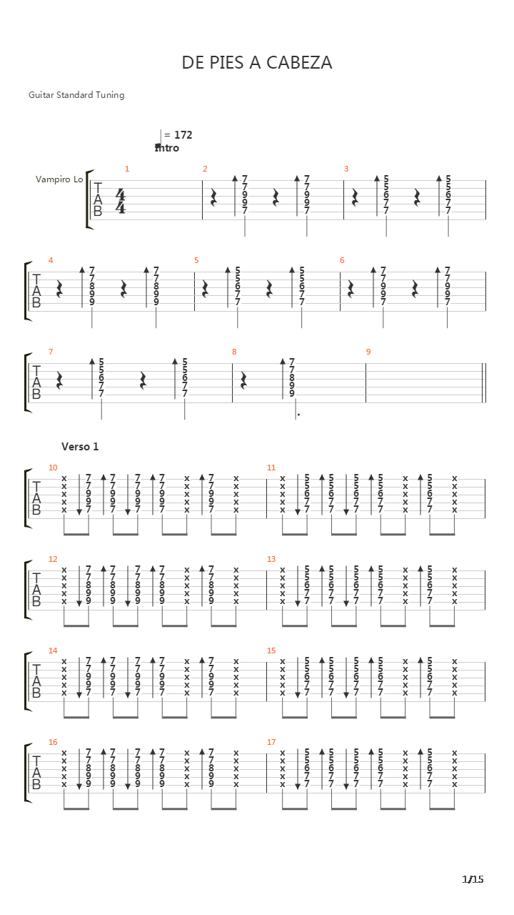 De Pies A Cabeza吉他谱