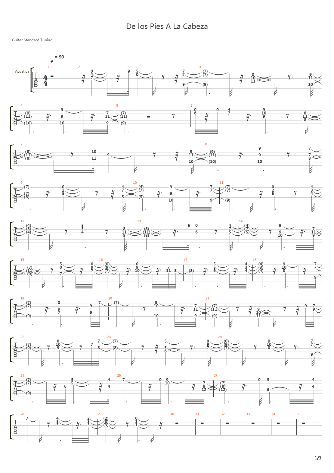 De Pies A Cabeza吉他谱