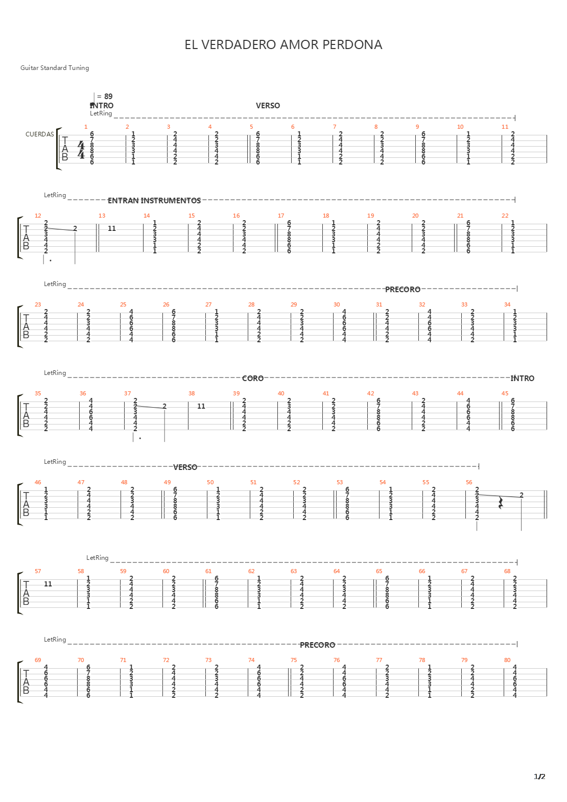El Verdadero Amor Perdona吉他谱