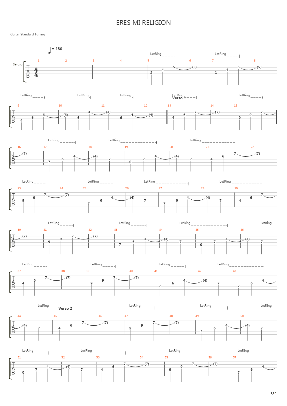 Eres Me Religion吉他谱