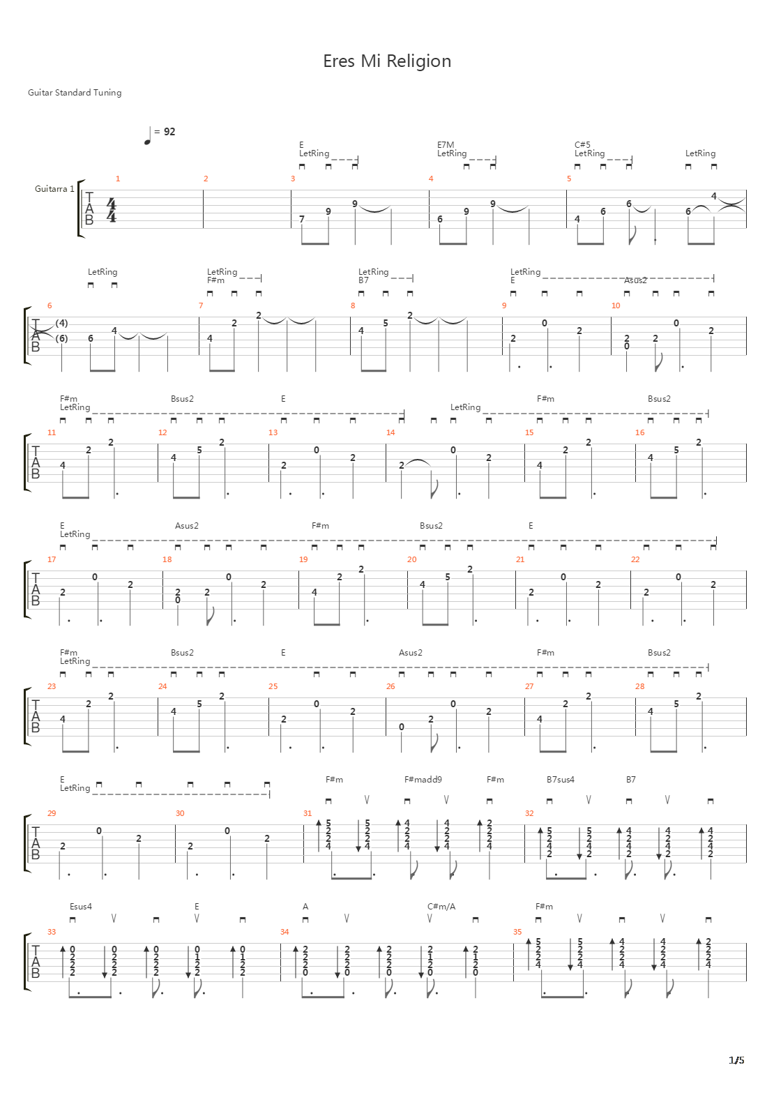 Eres Mi Religion吉他谱