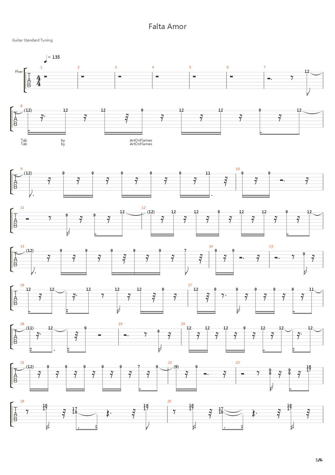 Falta Amor吉他谱