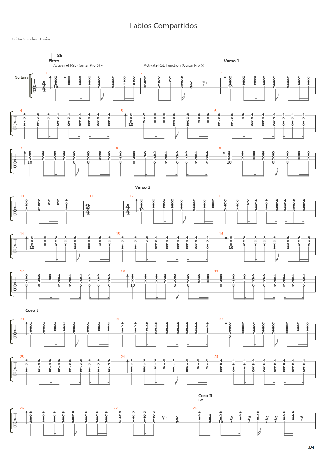 Labios Compartidos吉他谱