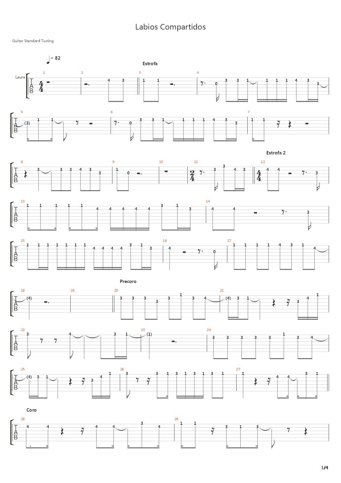 Labios Compartidos吉他谱