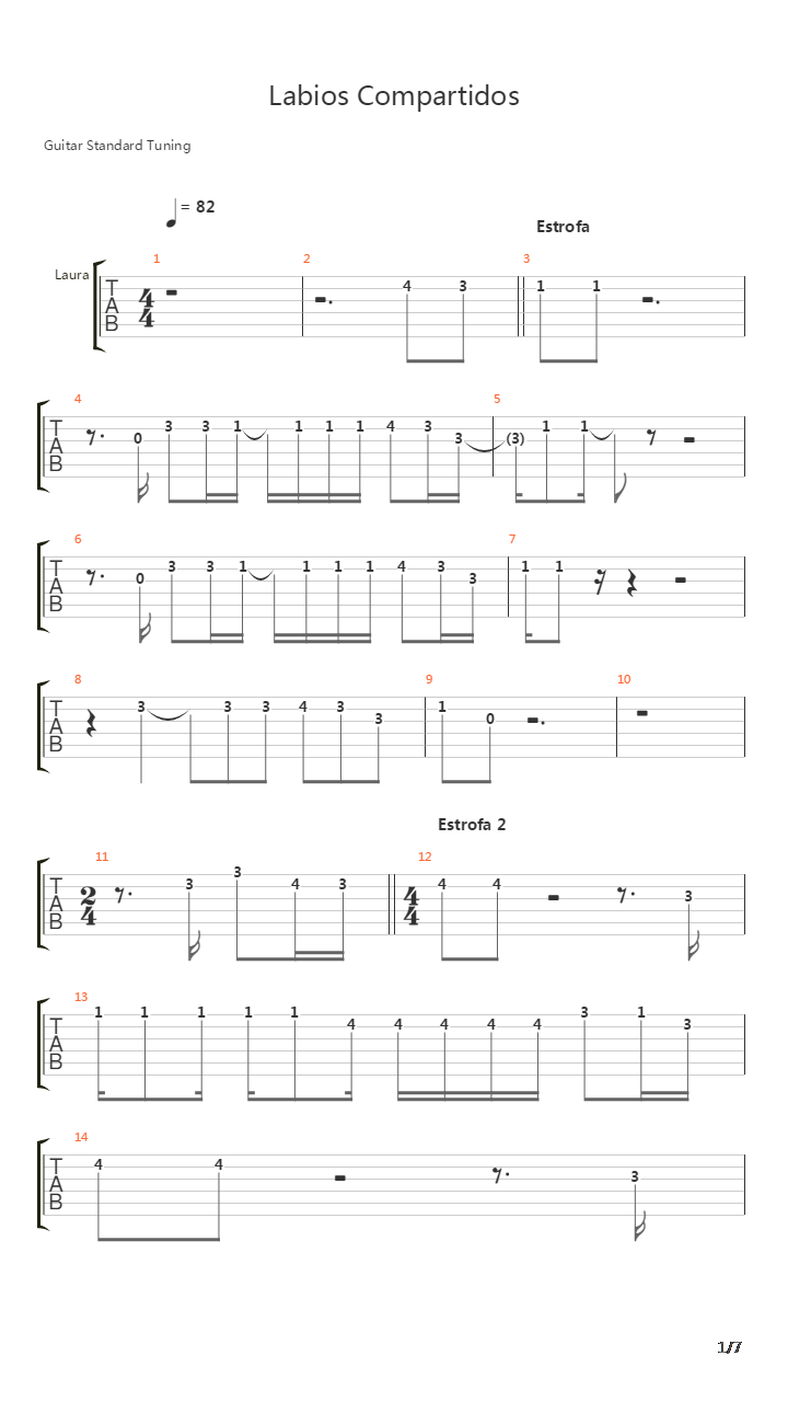 Labios Compartidos吉他谱