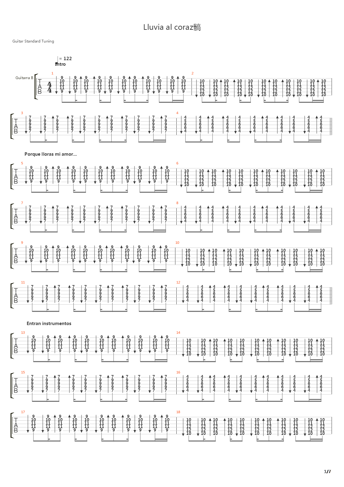 Lluvia Al Corazon吉他谱