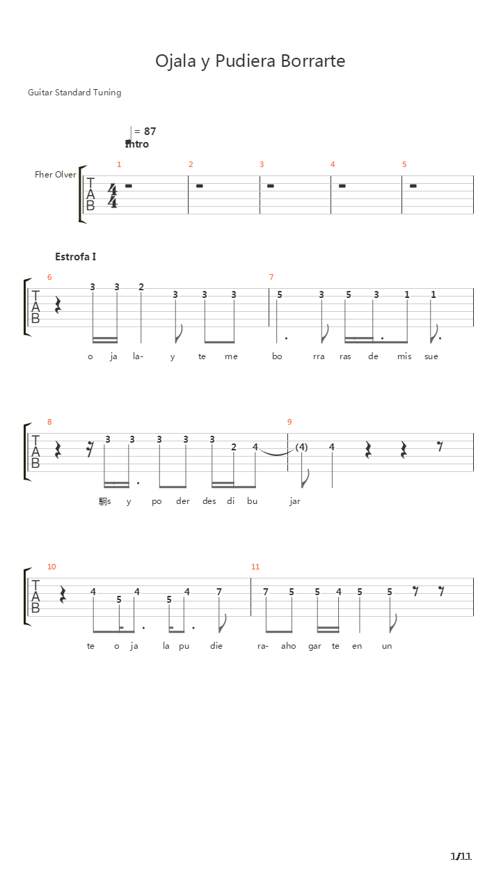 Ojala Pudiera Borrarte吉他谱