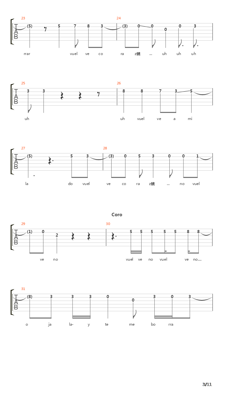 Ojala Pudiera Borrarte吉他谱