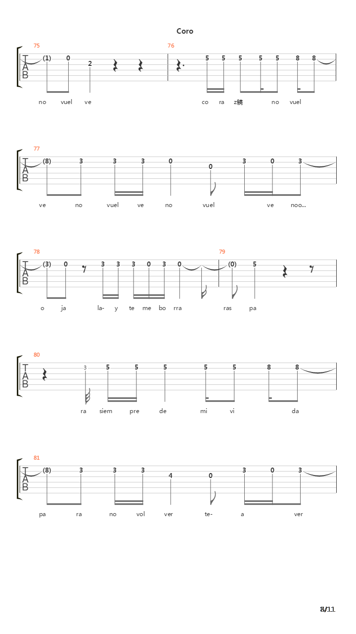 Ojala Pudiera Borrarte吉他谱