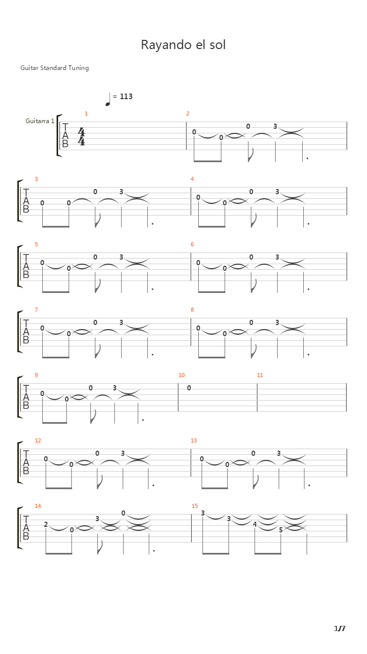 Rayando El Sol吉他谱