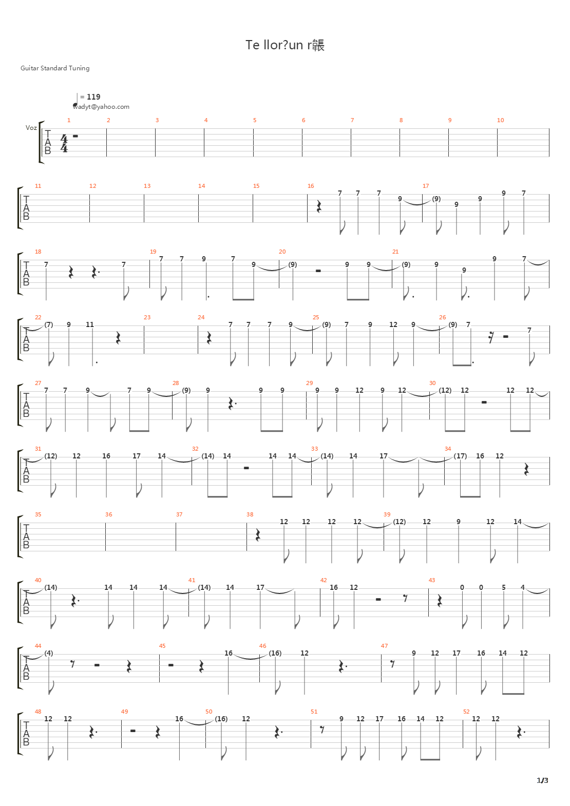 Te Llore Todo Un Rio吉他谱
