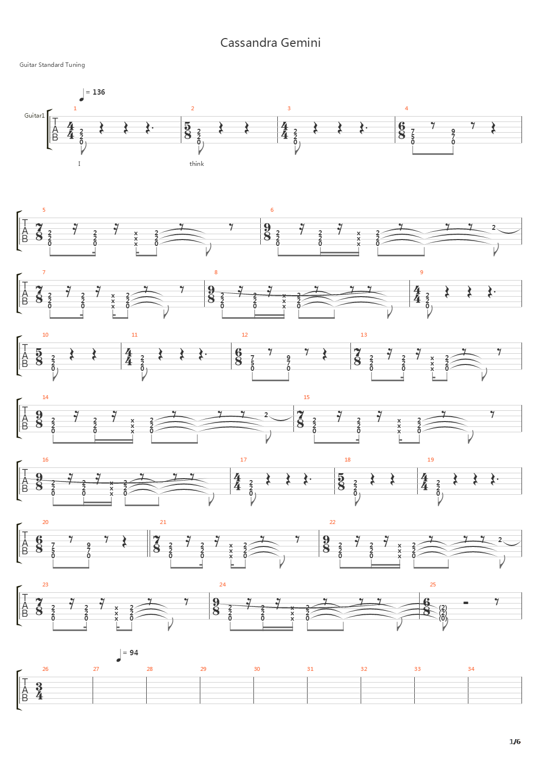 Cassandra Gemini吉他谱