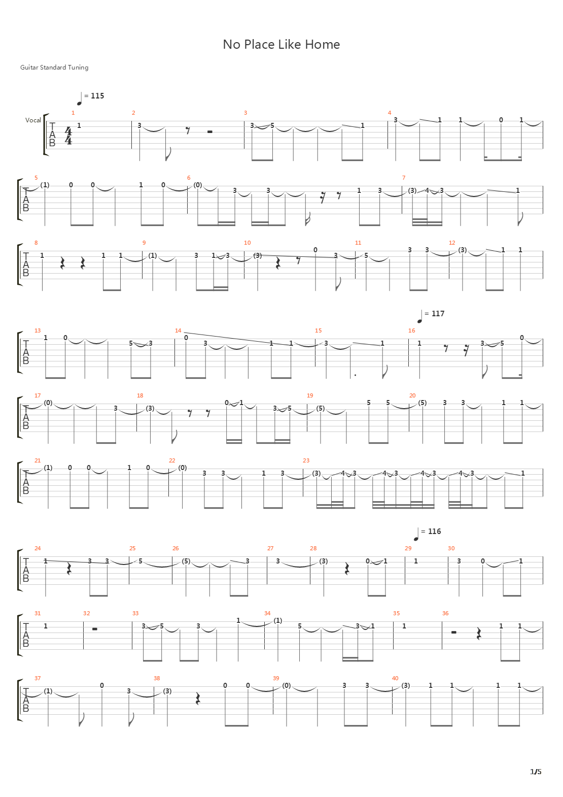 No Place Like Home吉他谱