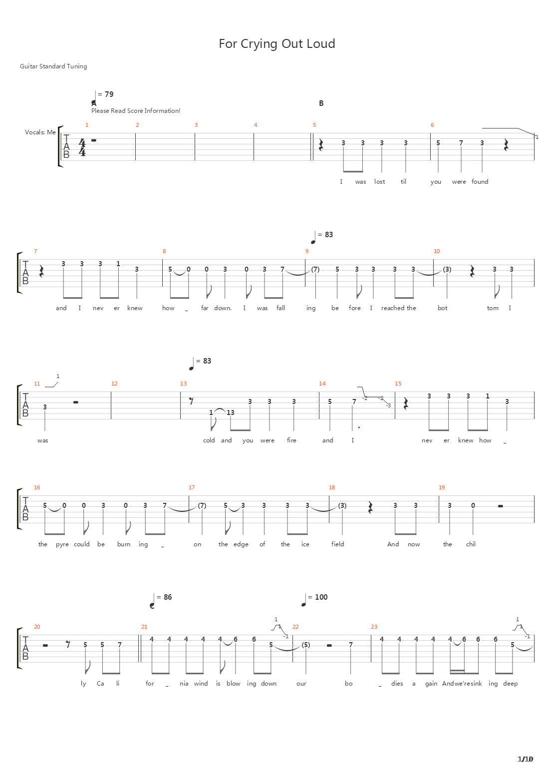 For Crying Out Loud吉他谱