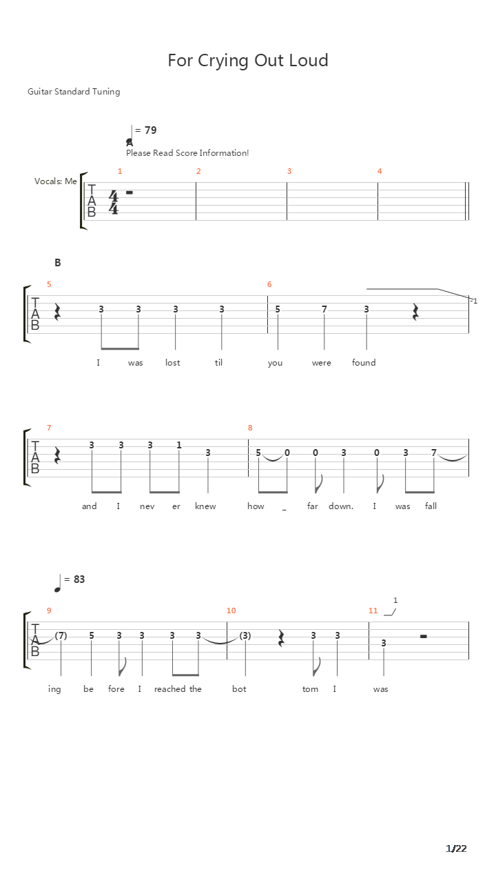 For Crying Out Loud吉他谱