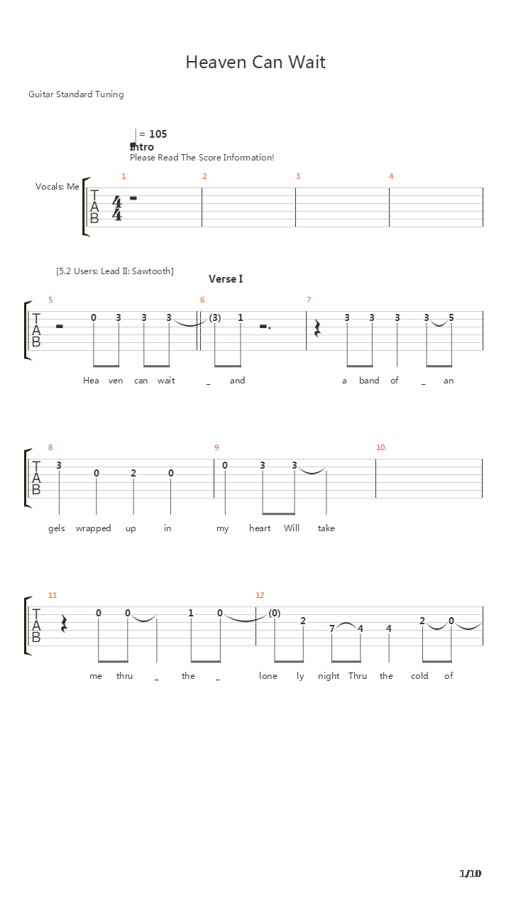 Heaven Can Wait吉他谱