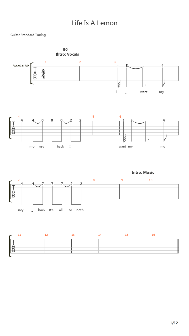 Life Is A Lemon吉他谱