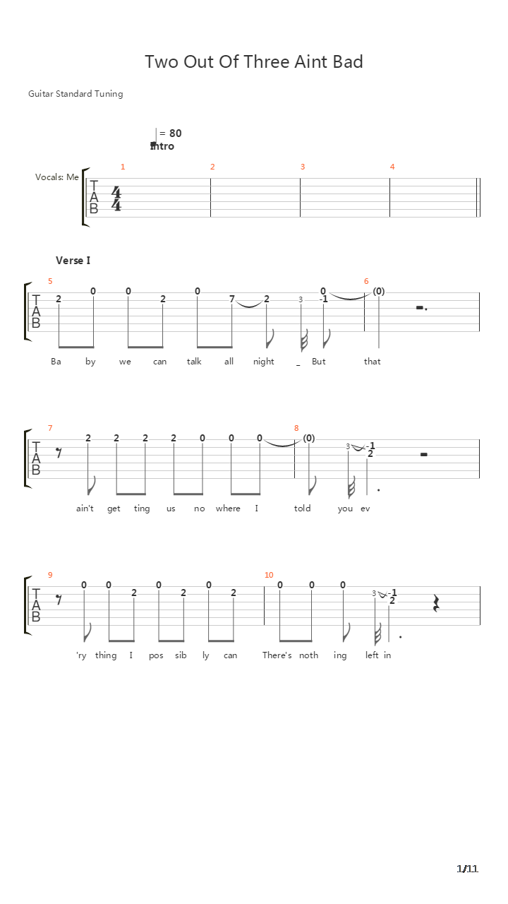 Two Out Of Three Aint Bad吉他谱