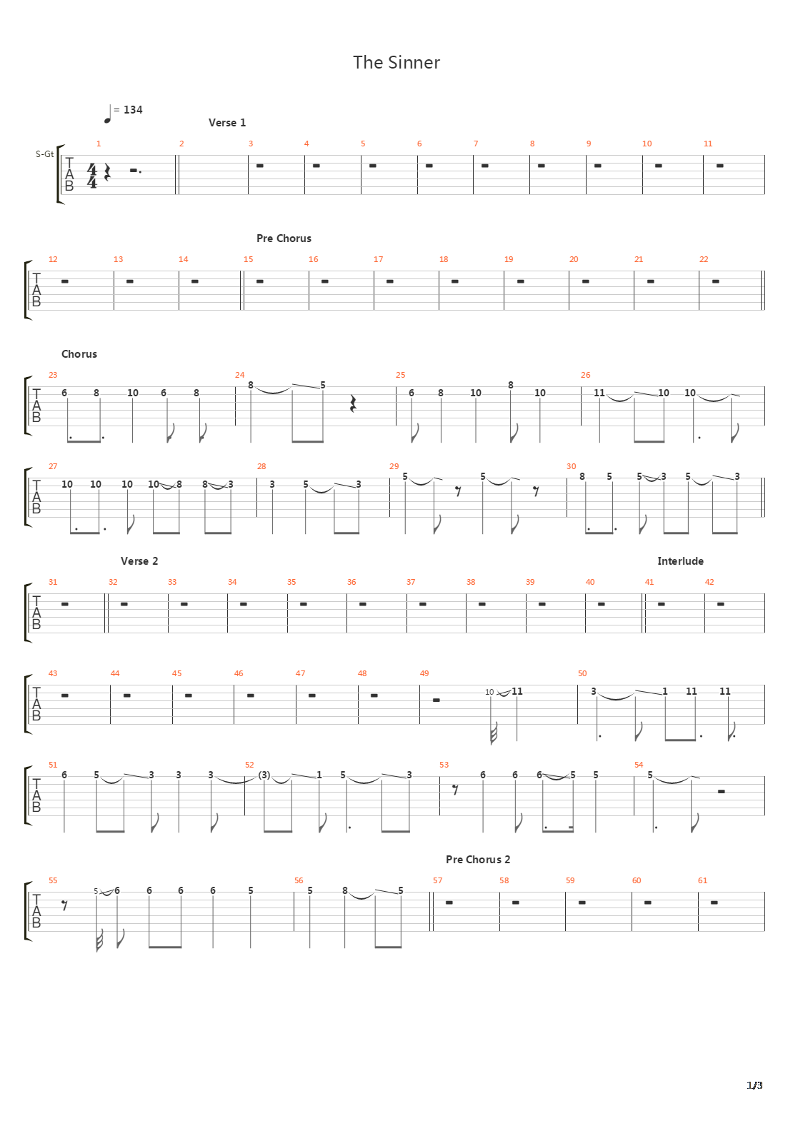 The Sinner吉他谱