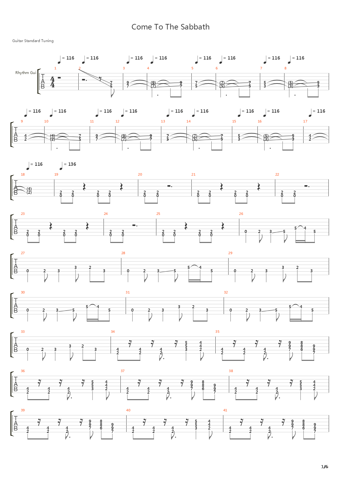 Come To The Sabbath吉他谱