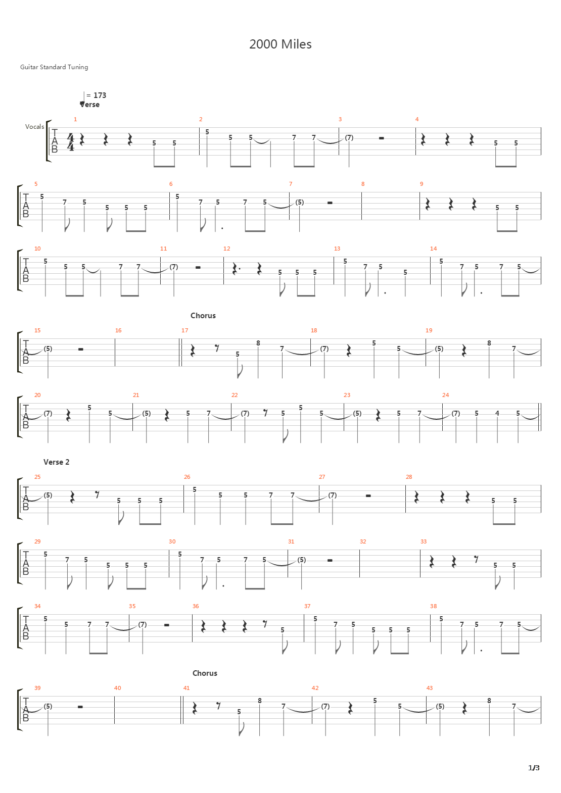 2000 Miles吉他谱