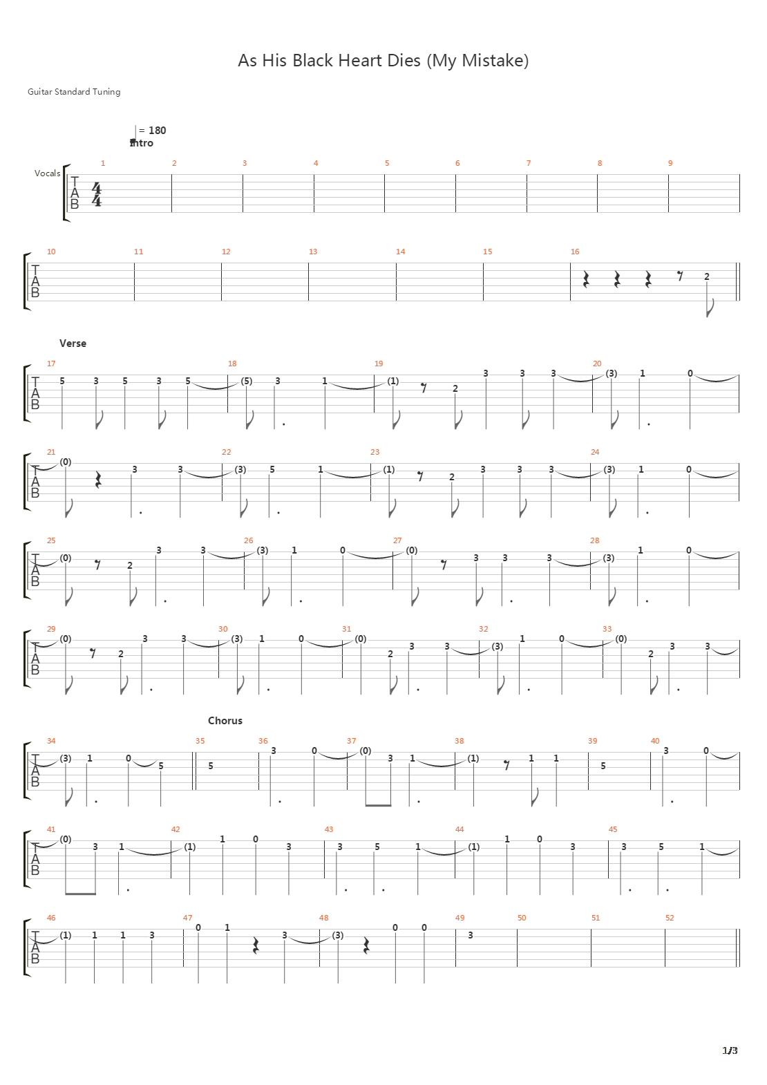 As His Black Heart Dies My Mistake吉他谱