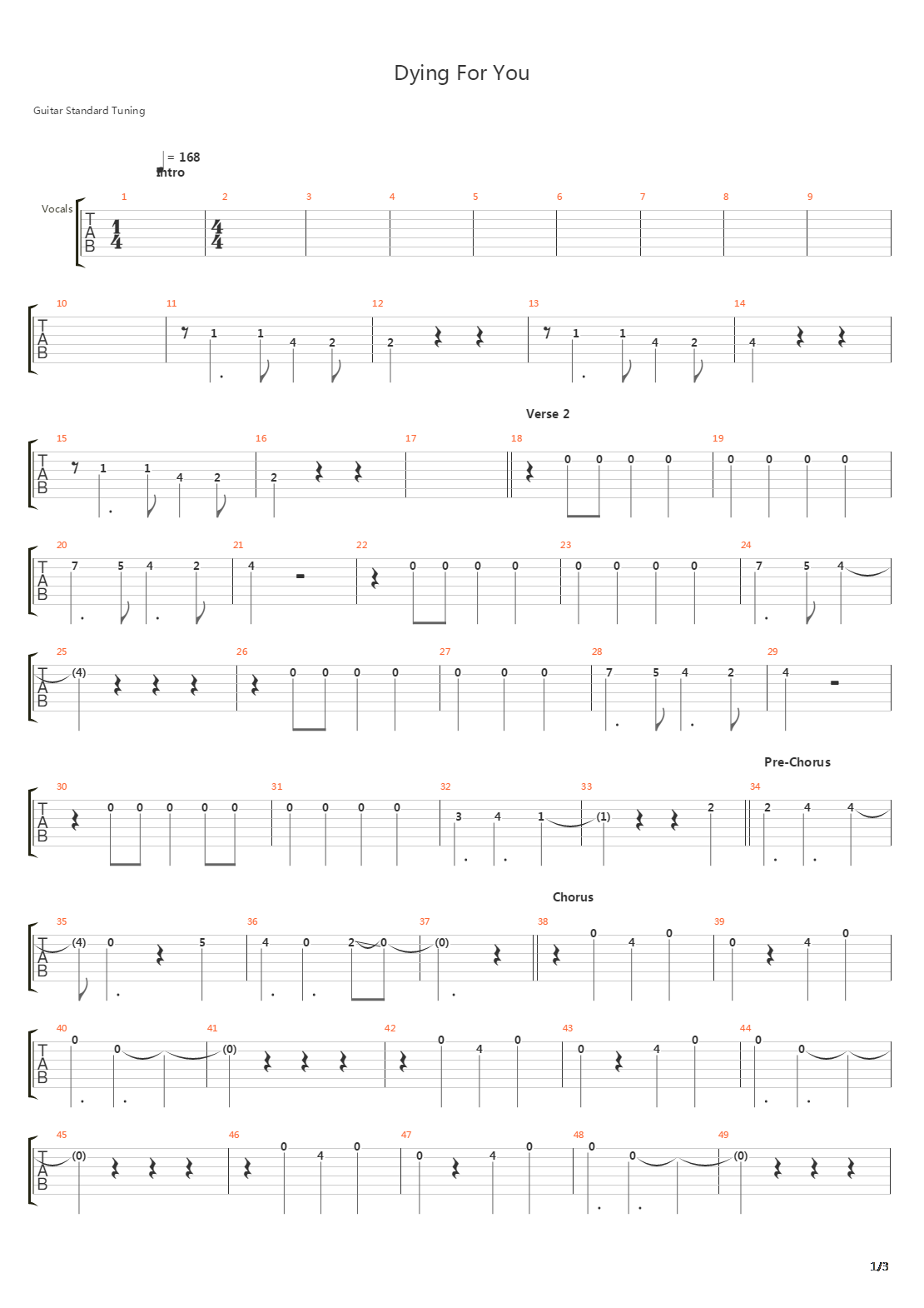Dying For You吉他谱
