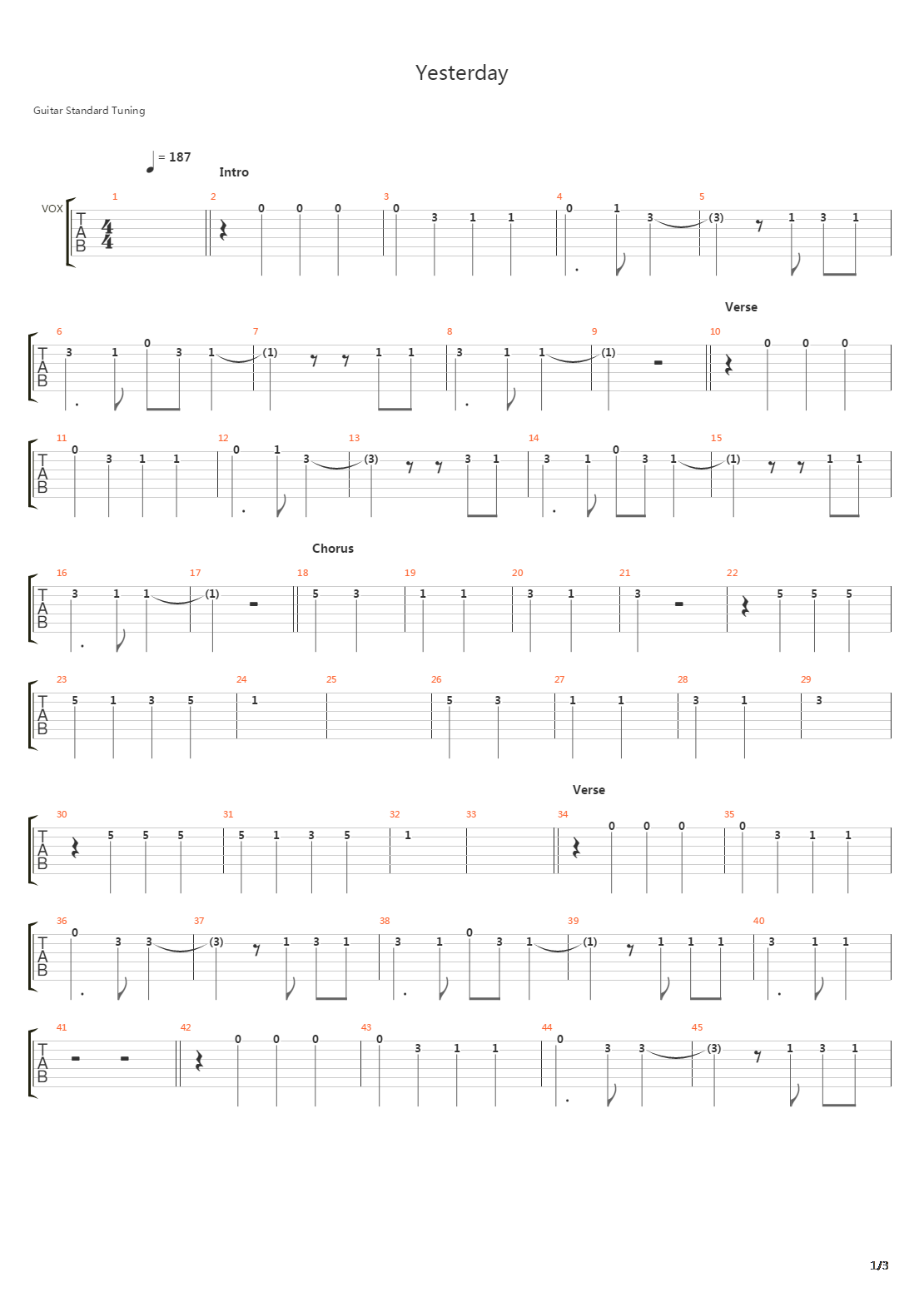 Yesterday吉他谱