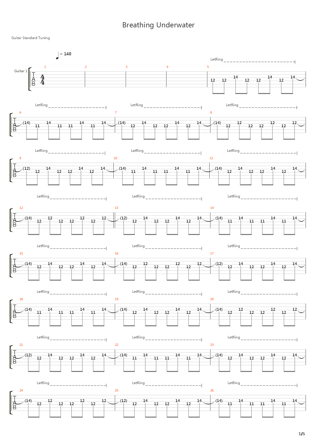 Breathing Underwater吉他谱