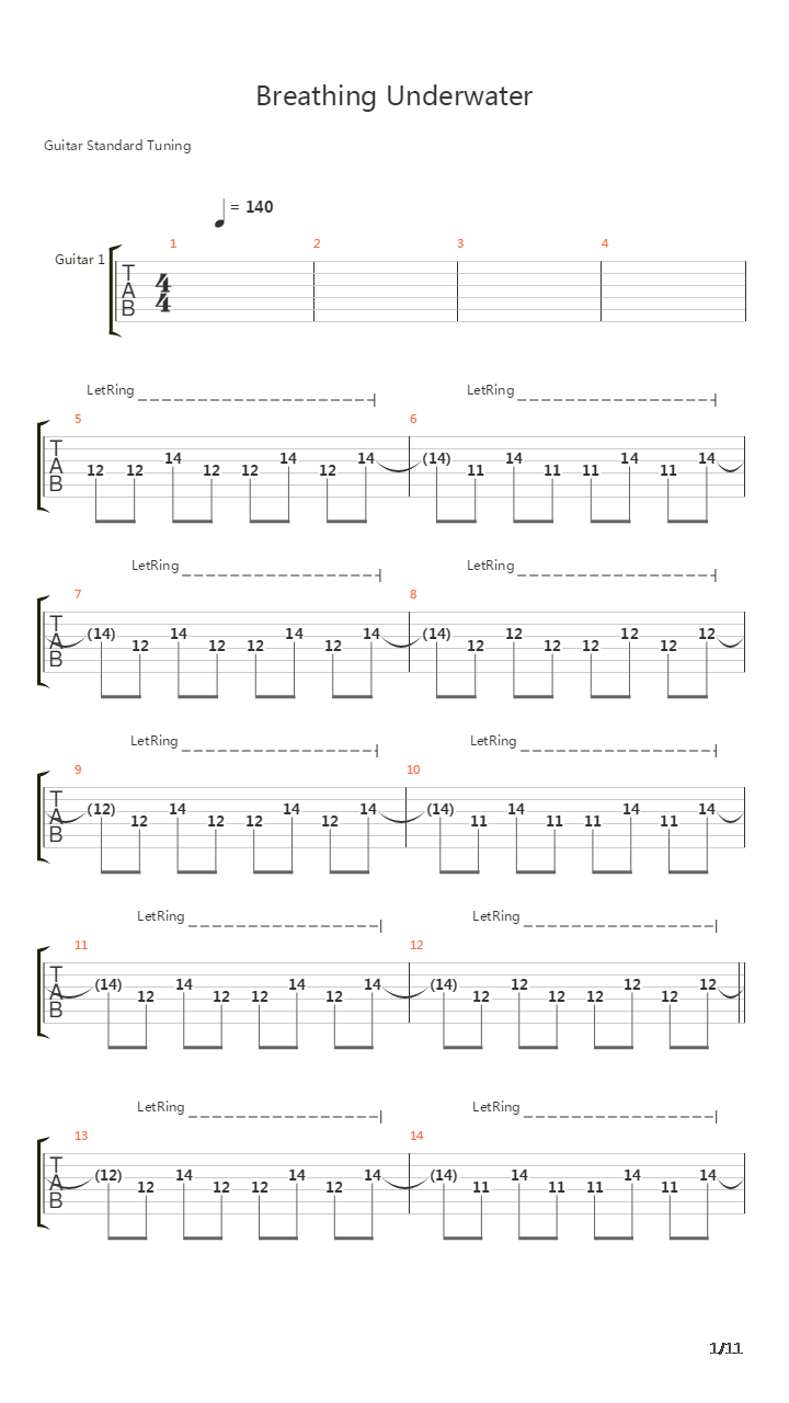 Breathing Underwater吉他谱