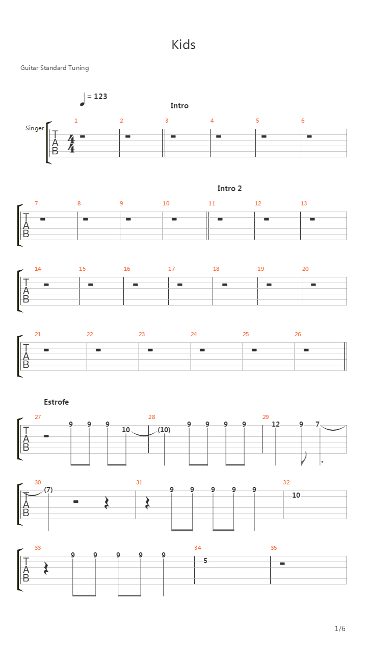 Kids吉他谱