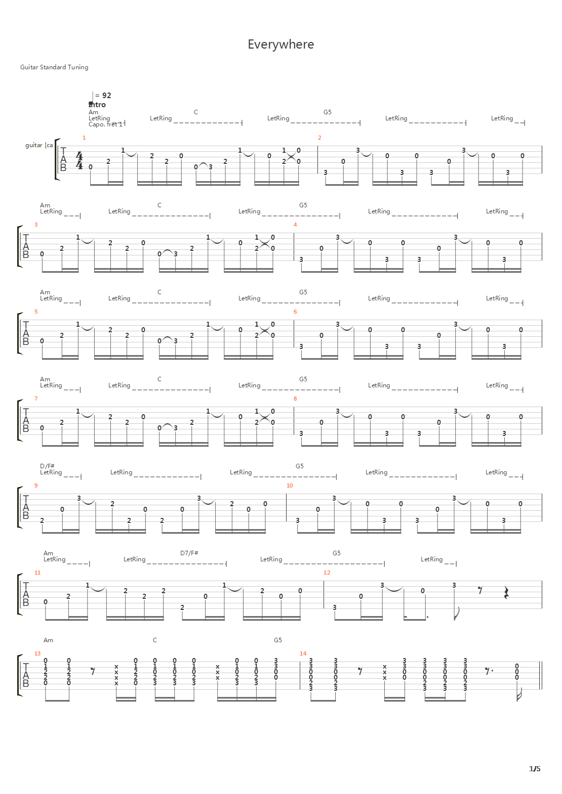 Everywhere吉他谱