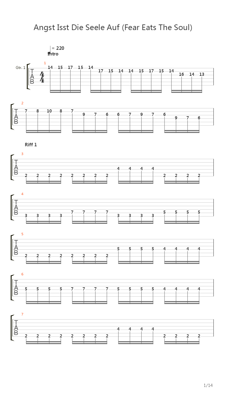 Angst Isst Die Seele Auf吉他谱