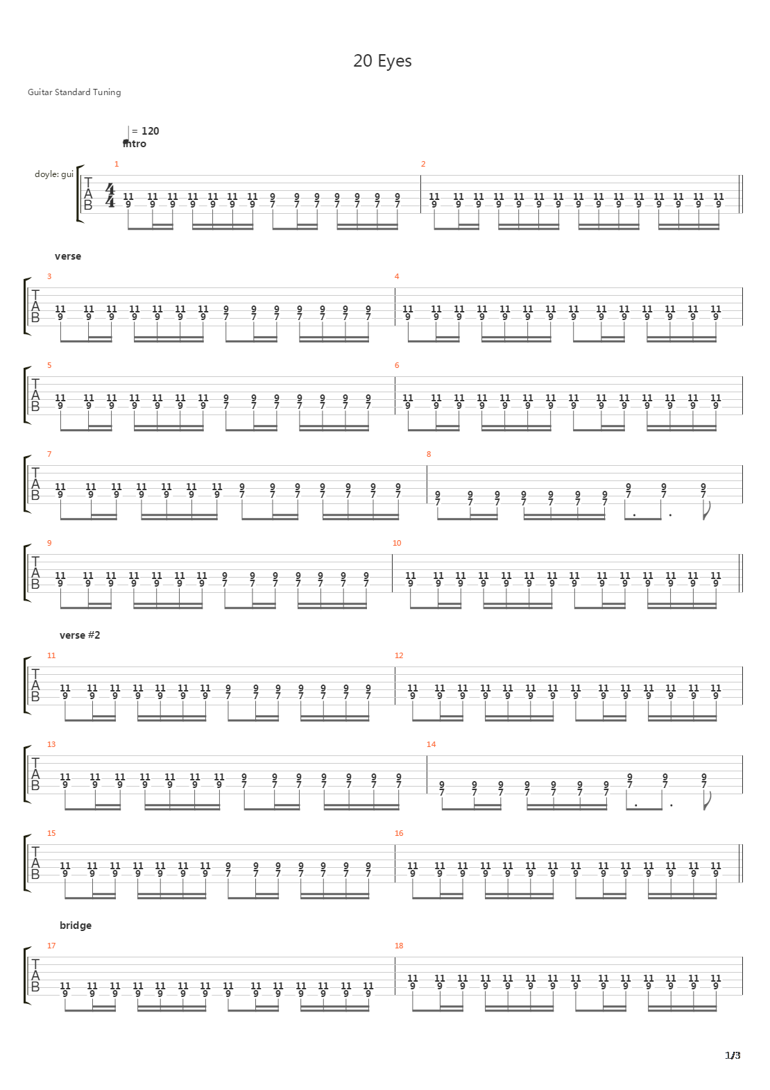 20 Eyes吉他谱