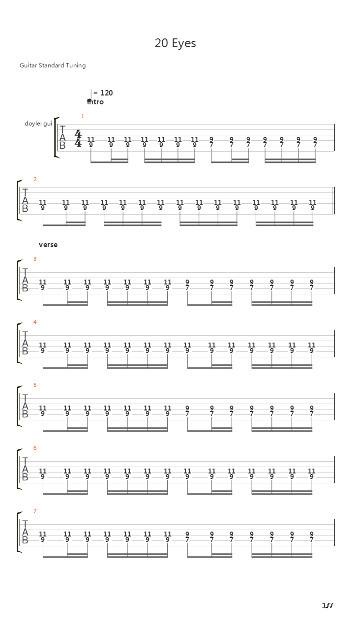 20 Eyes吉他谱