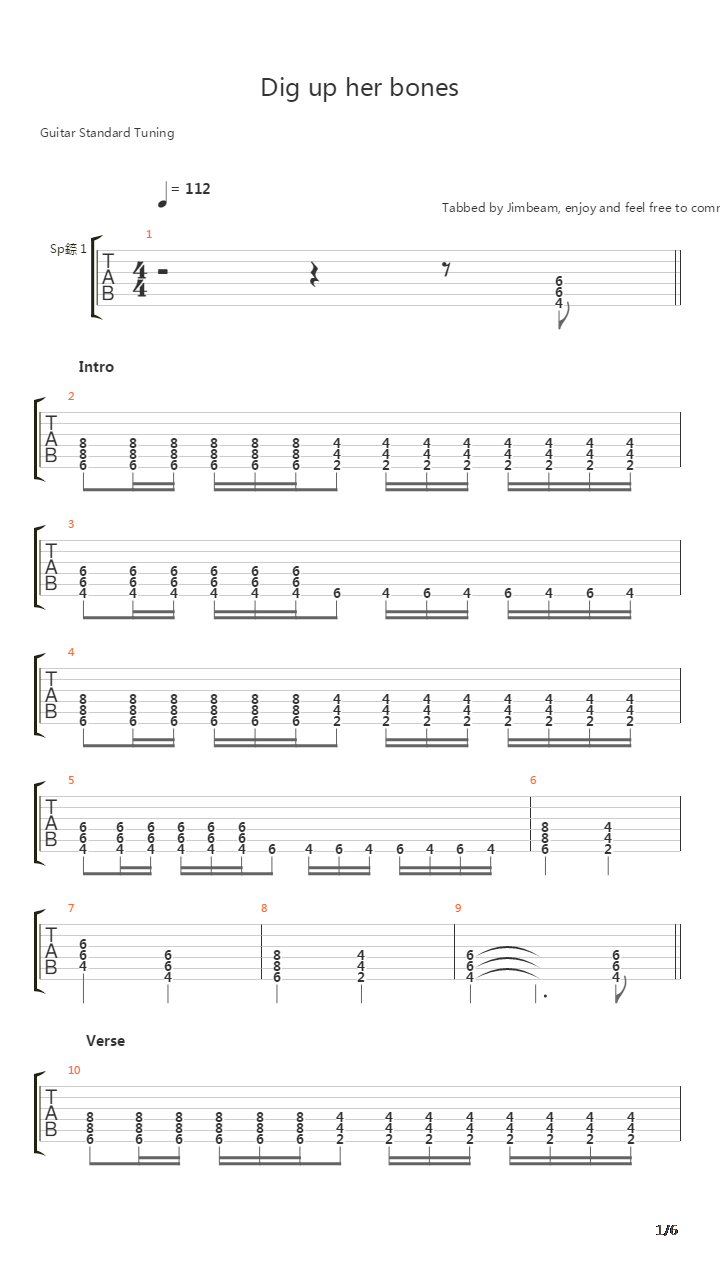 Dig Up Her Bones吉他谱