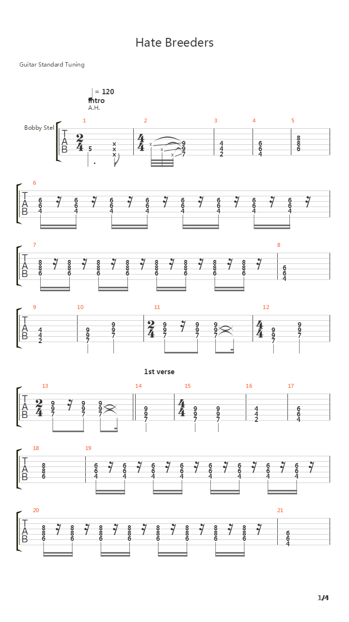 Hate Breeders吉他谱