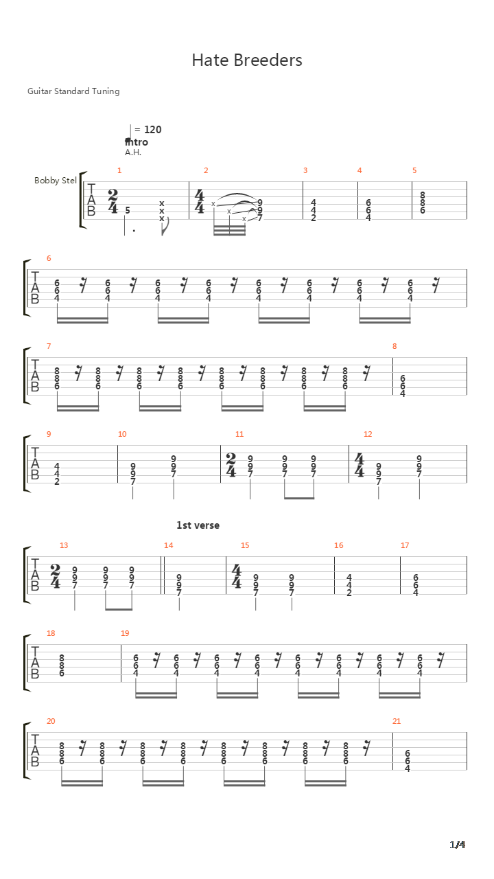 Hate Breeders吉他谱