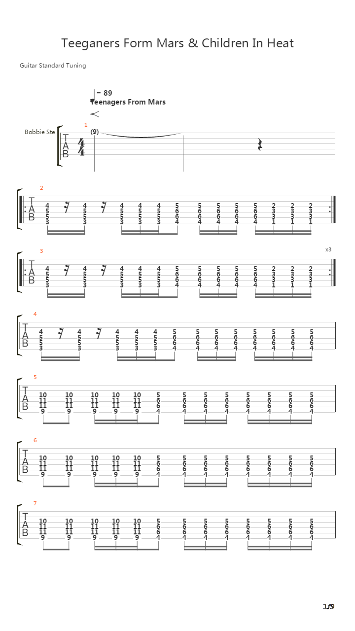 Teenagers From Mars吉他谱