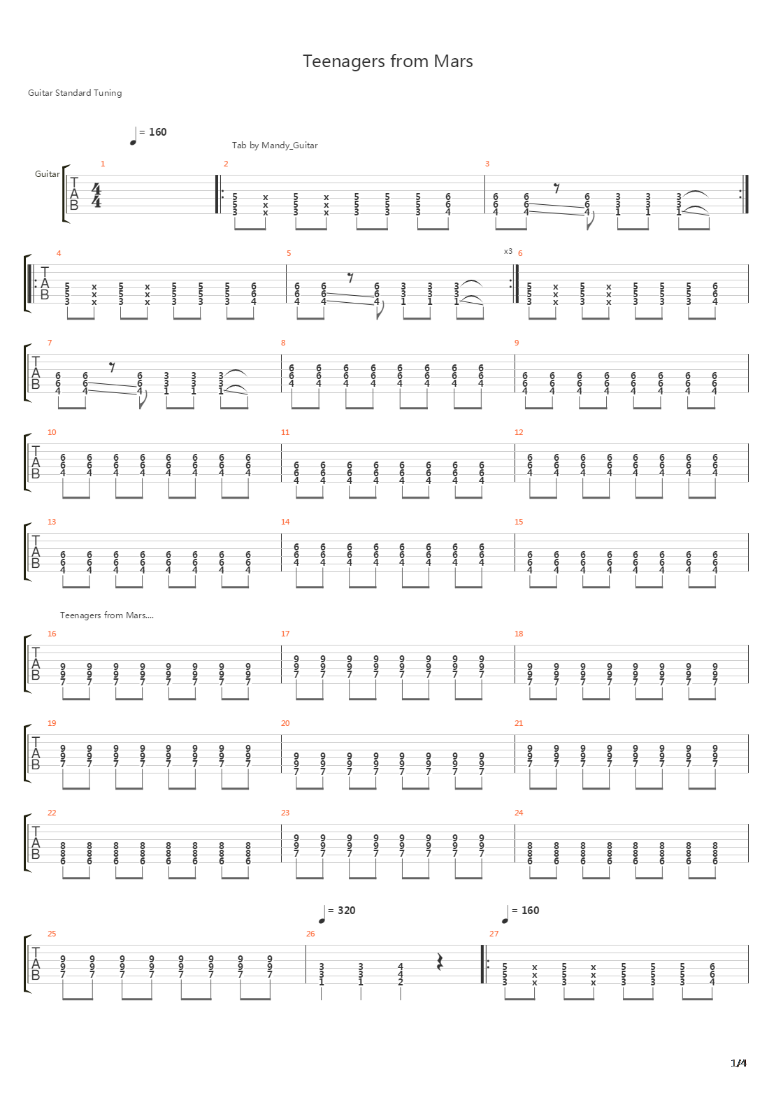 Teenagers From Mars吉他谱