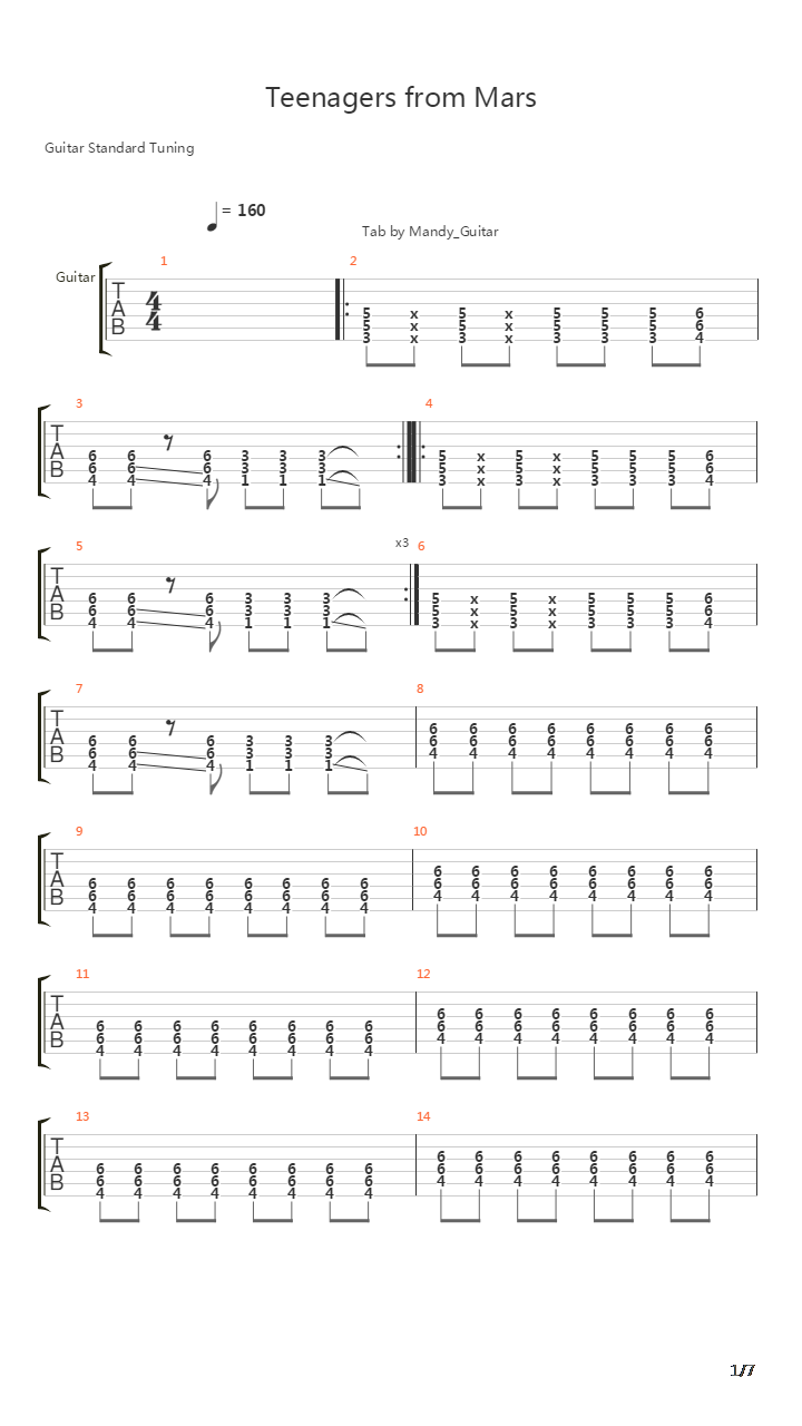 Teenagers From Mars吉他谱